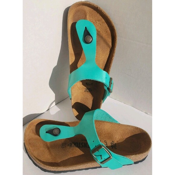 Birkenstock Gizeh Regular Fit Birko Flor Teal Jade Women US 5 (EU 36) Birko Flor - Picture 3 of 12